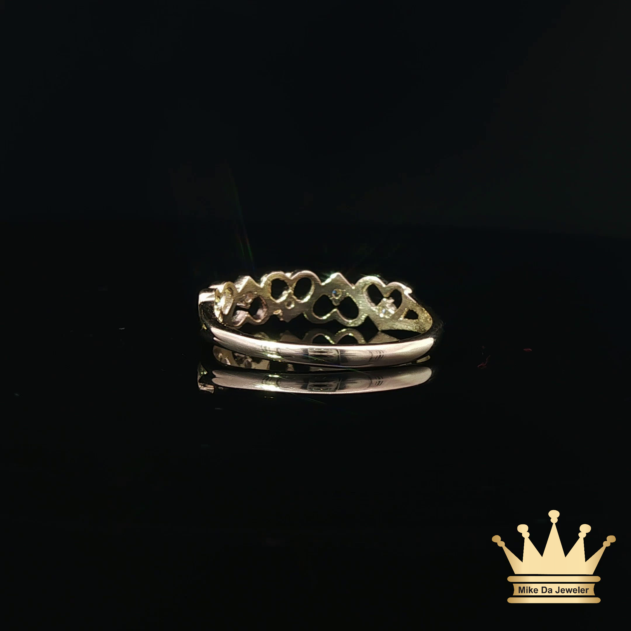 14K Yellow Gold Open Heart Ring with Cubic Zirconia Accents