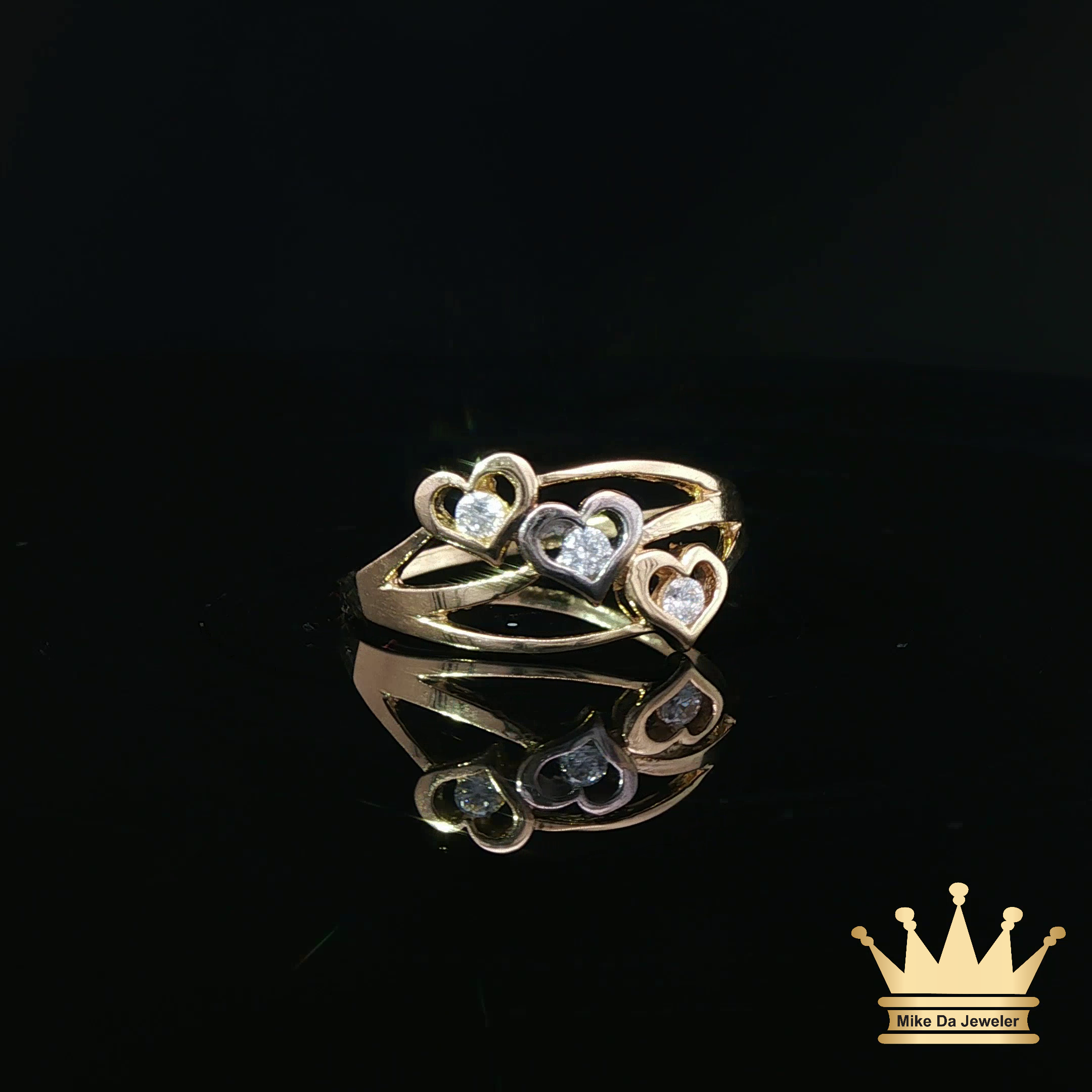 14K Two-Tone Gold Heart Ring with Cubic Zirconia