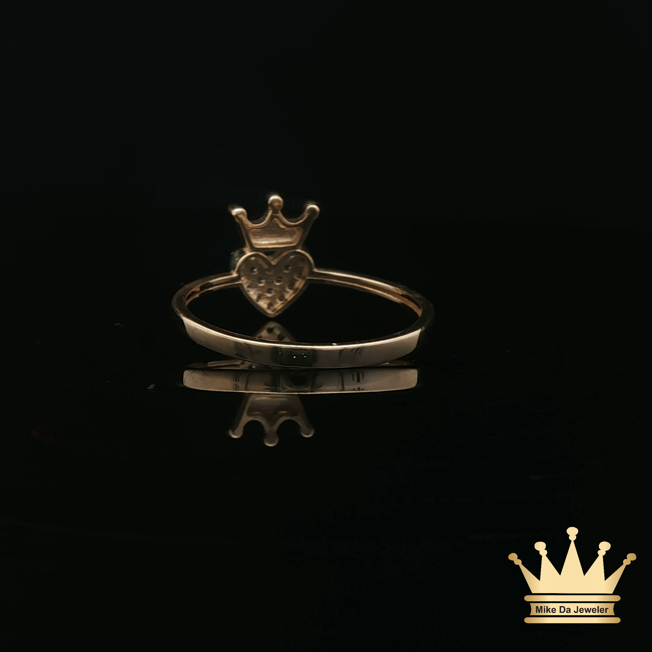 14K Yellow Gold Crown Heart Ring with Cubic Zirconia