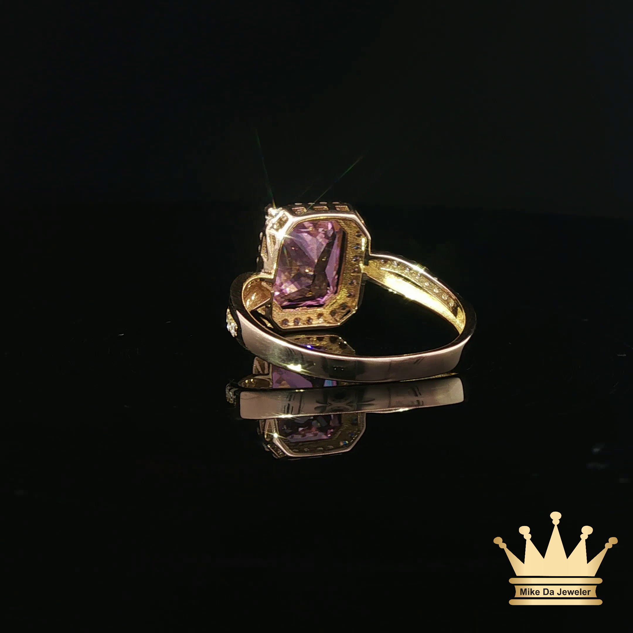 14K Yellow Gold Pink Cubic Zirconia Halo Ring