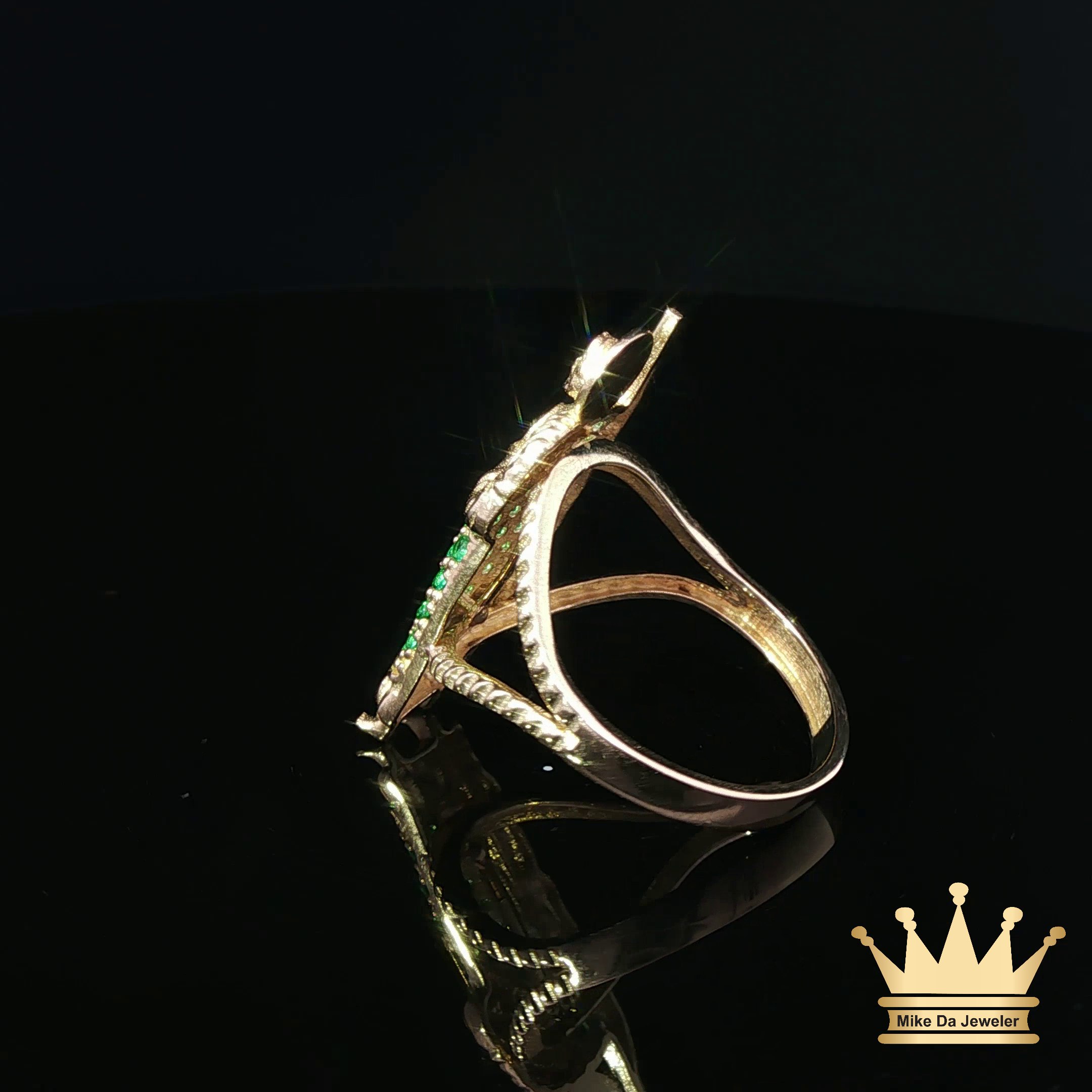 14K Gold Saint Jude Ring with Green C.Z