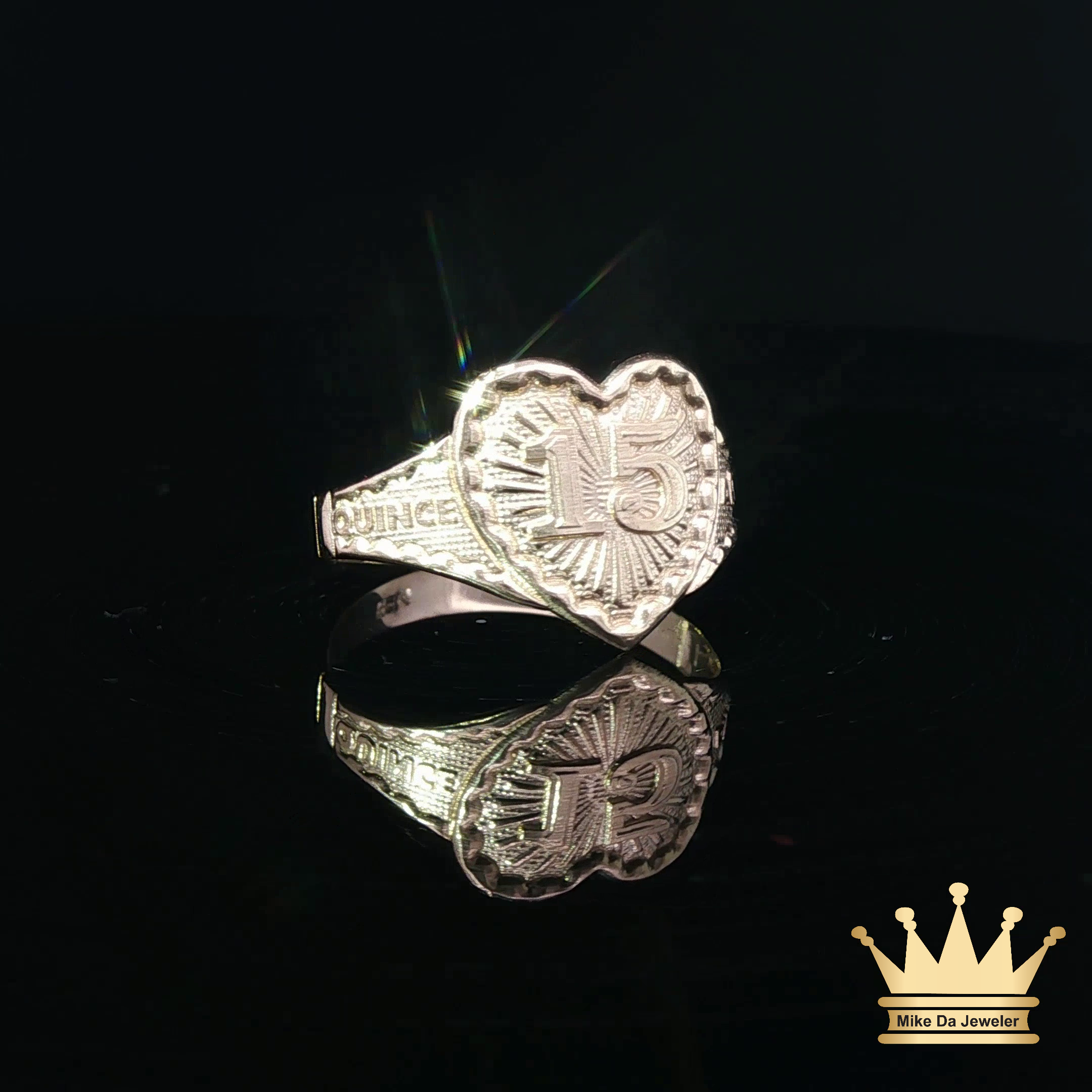 14K Yellow Gold Heart “15” Quinceañera Ring