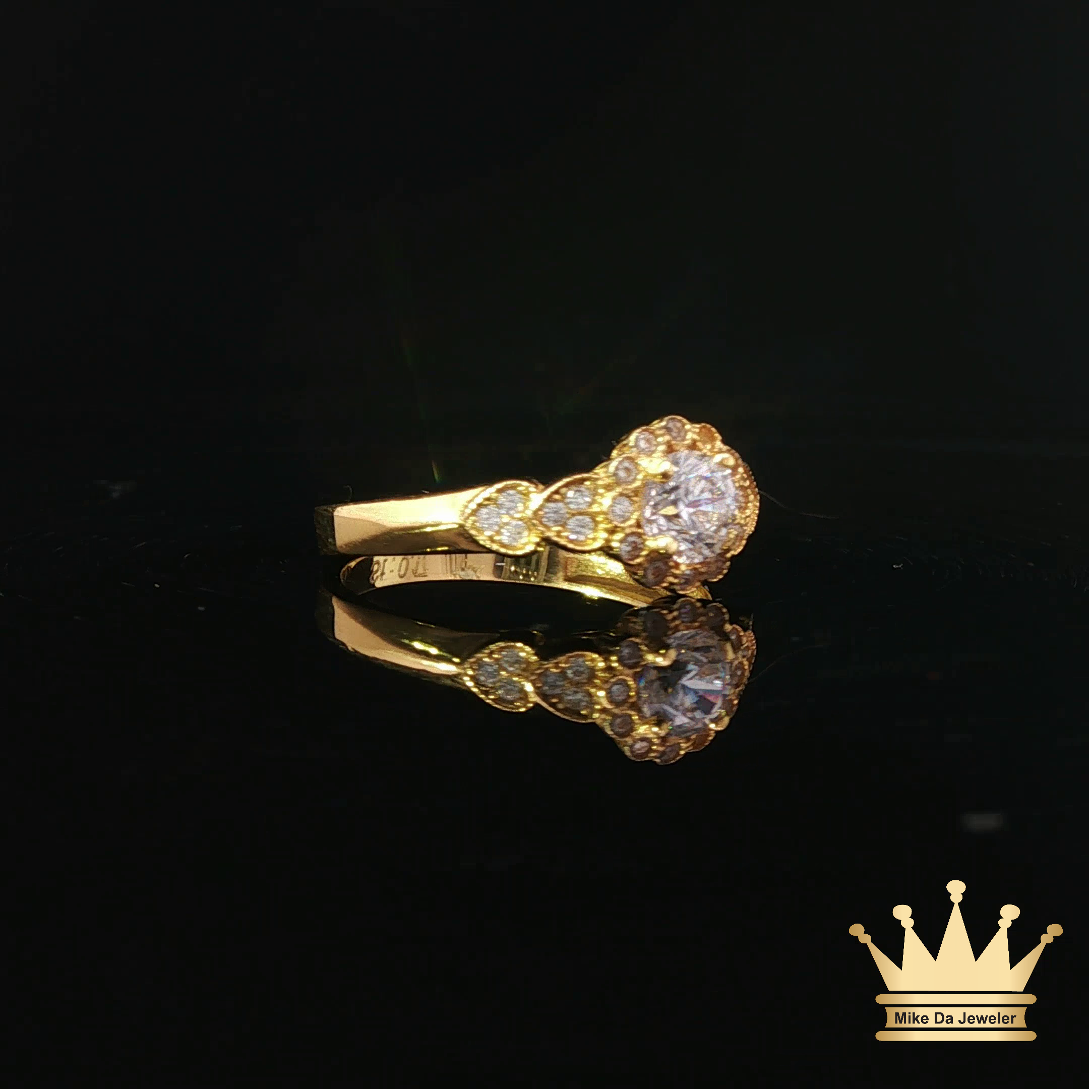 18K Yellow Gold CZ Halo Ring