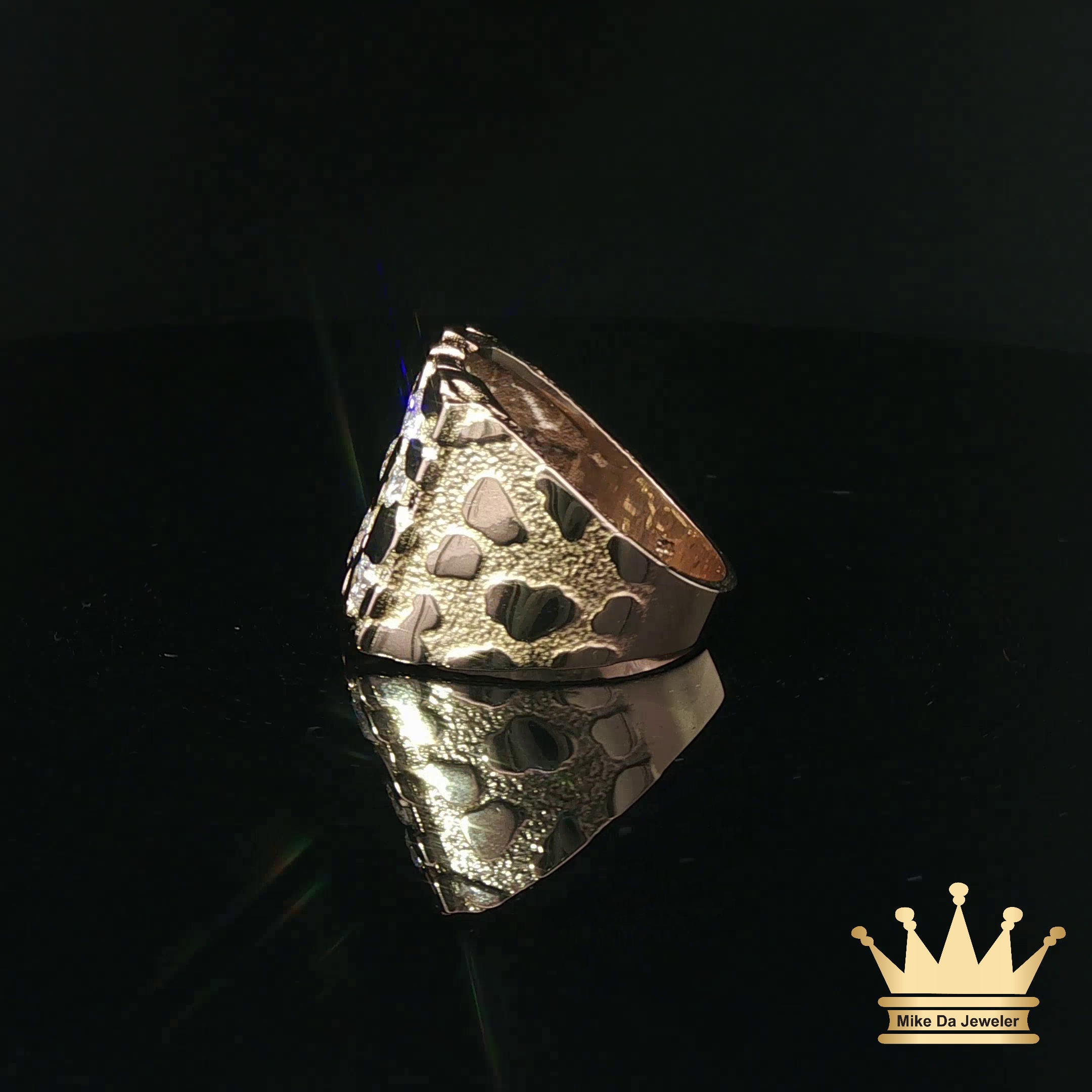 Textured Yellow Gold Diamond Nugget Signet Ring
