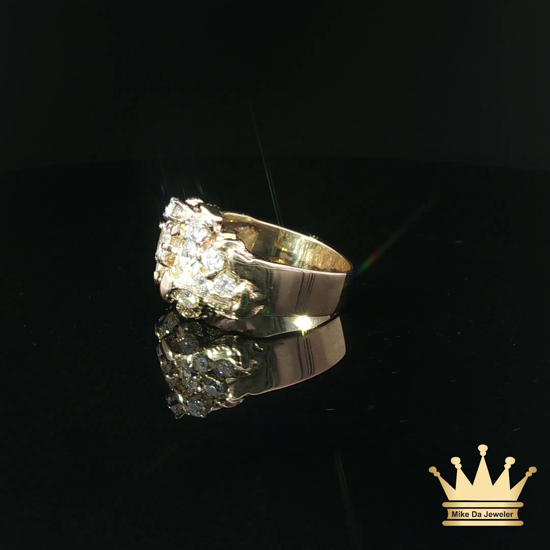 18K Textured Yellow Gold Diamond Cluster Ring