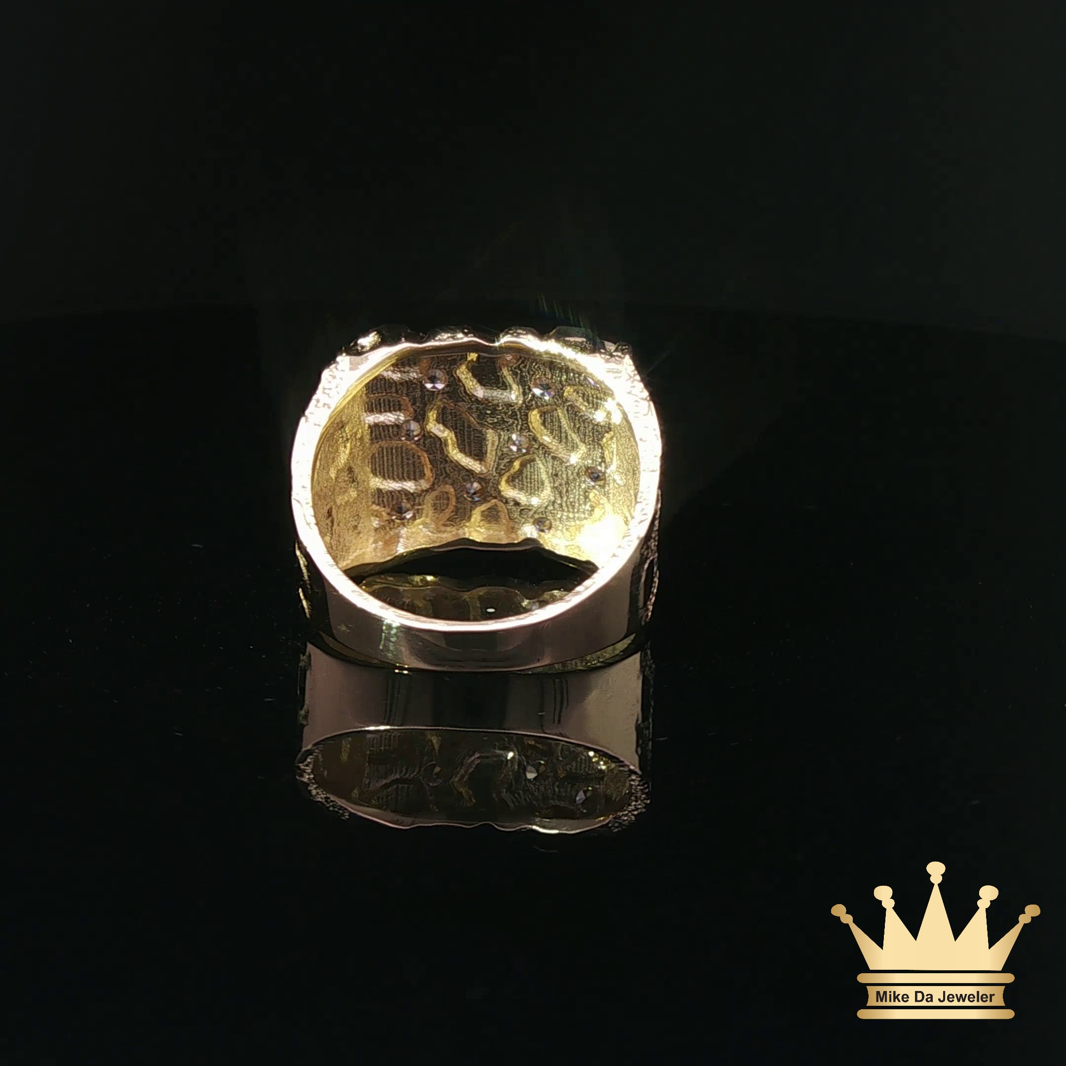 Textured Yellow Gold Diamond Nugget Signet Ring