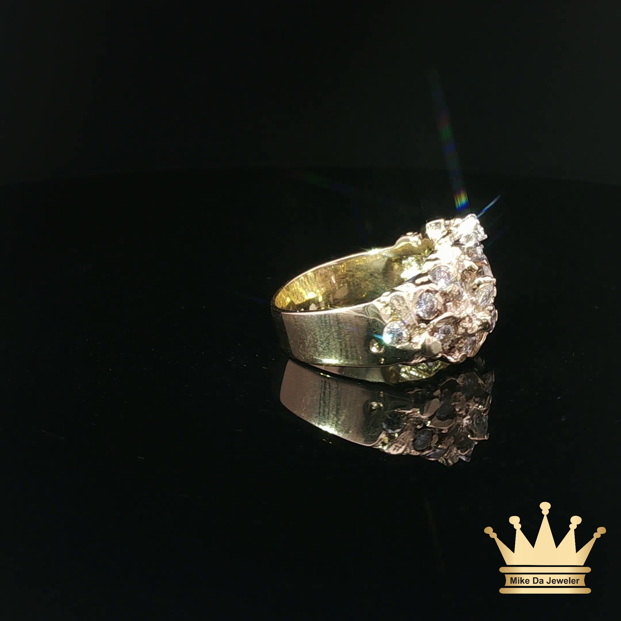 18K Textured Yellow Gold Diamond Cluster Ring