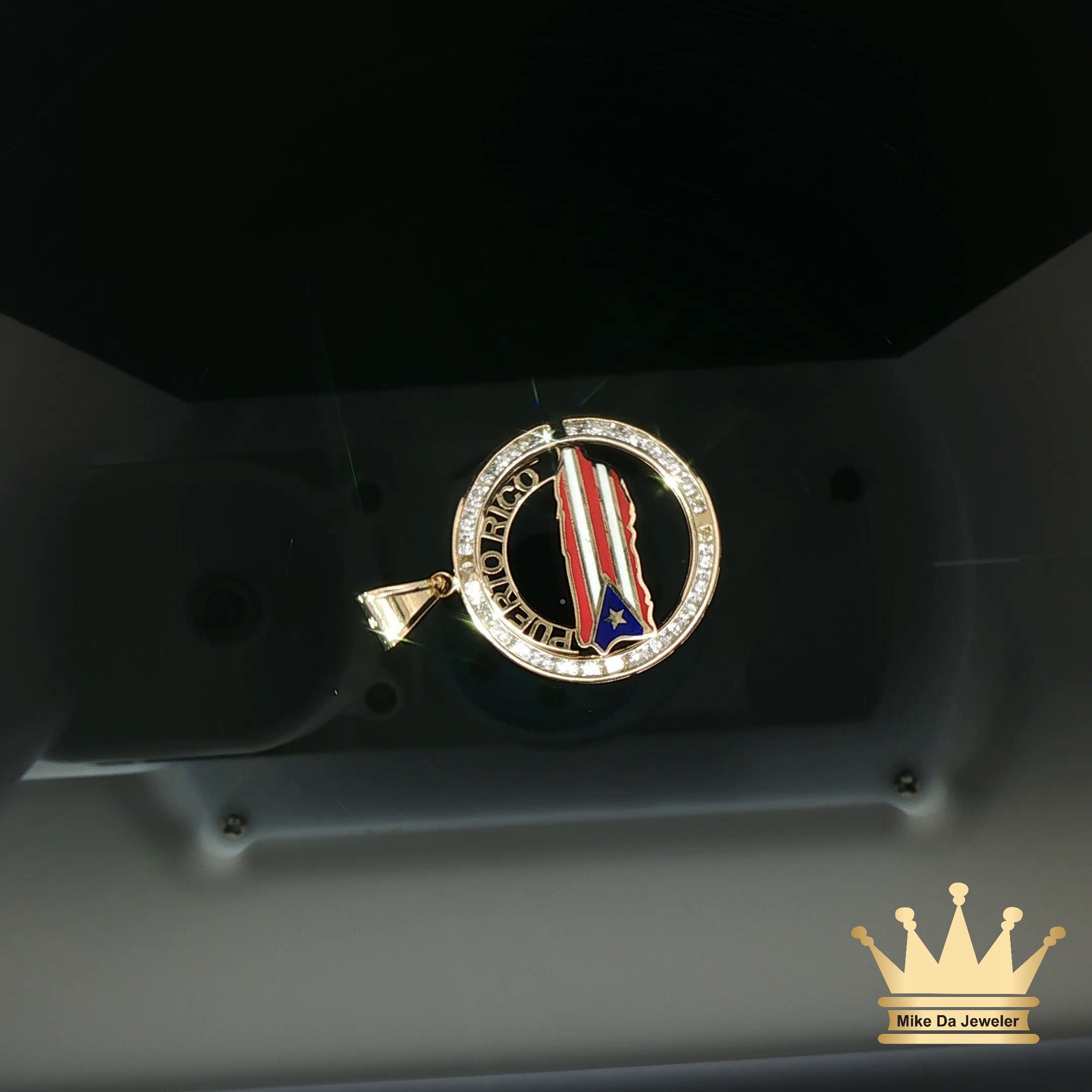 Puerto Rico Flag Gold Pendant with Diamonds