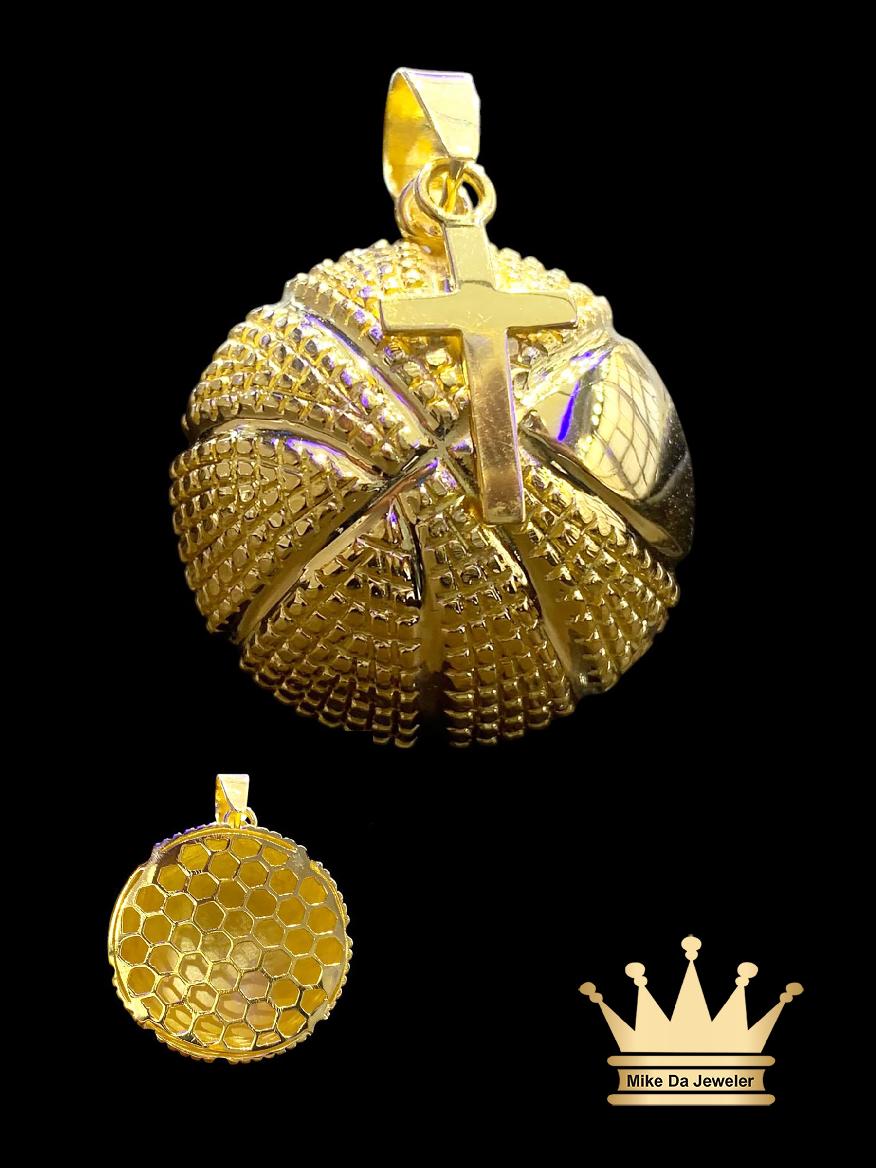 18K Custom Basketball Charm with Net Design