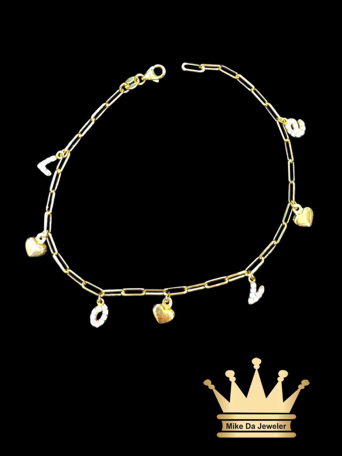 18K Gold Heart with Love Charm Bracelet