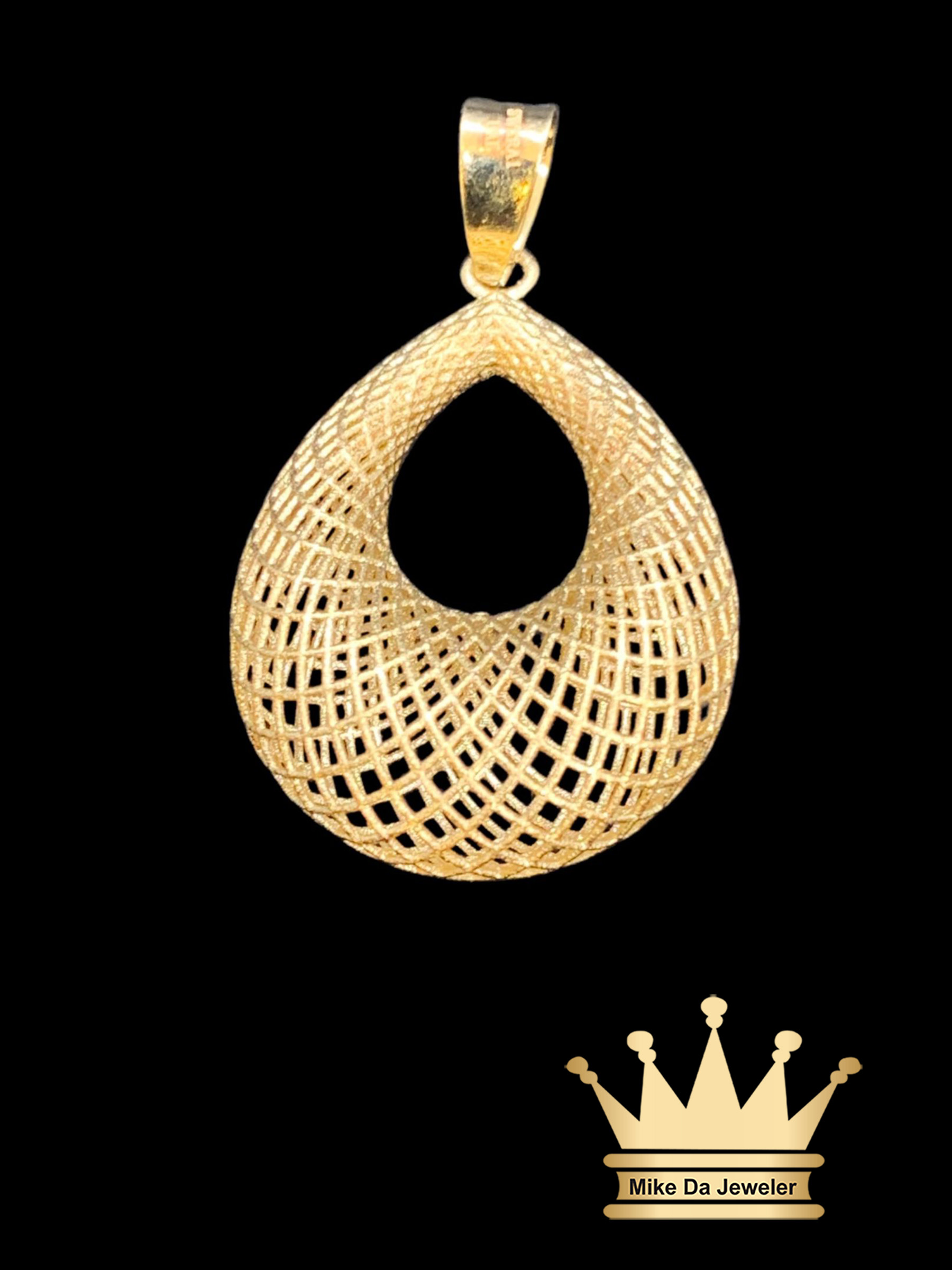 18K Yellow Gold 3D Lattice Pattern Charm