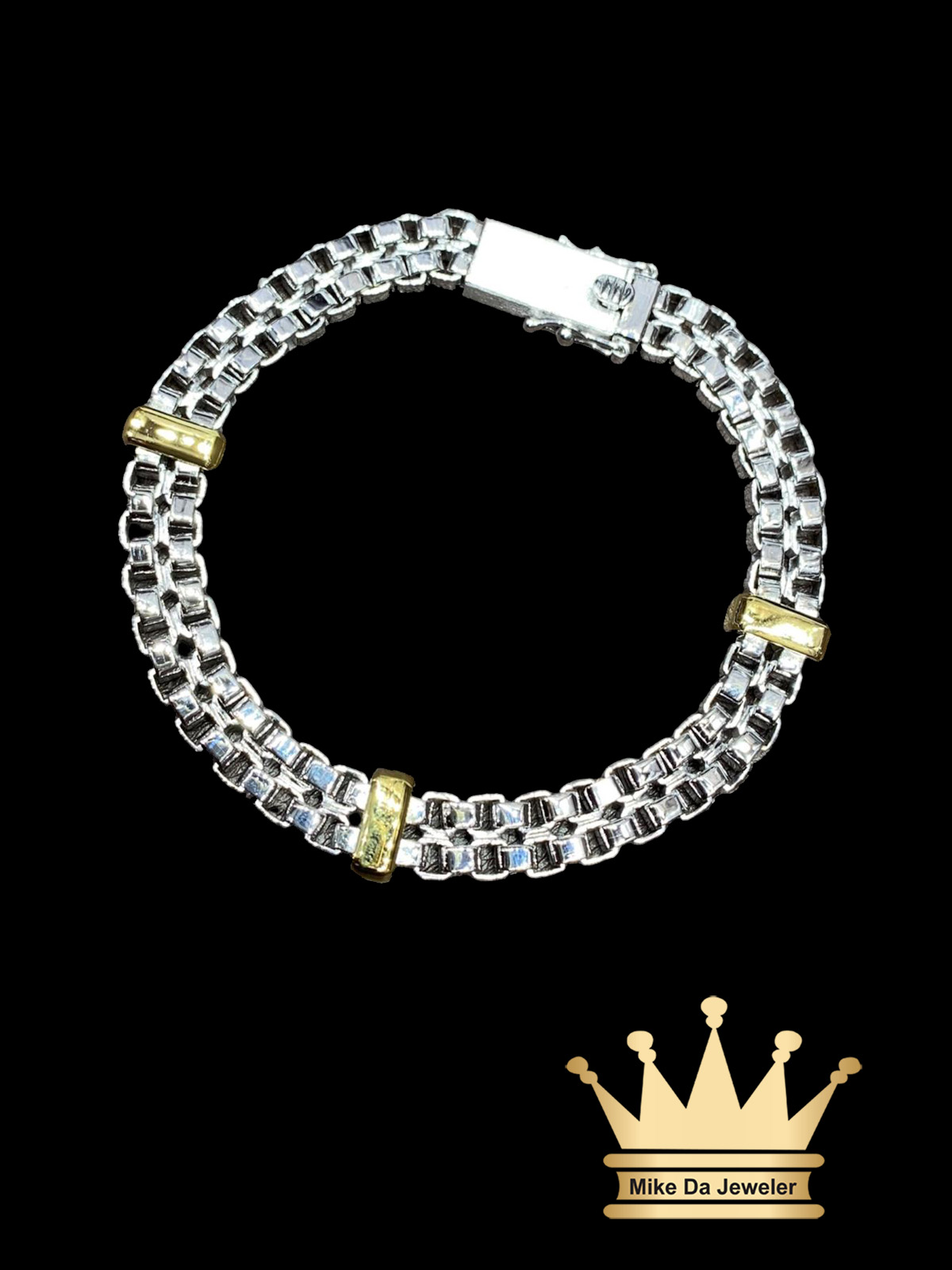 18K Handmade Solid Two-Tone Box Bracelet