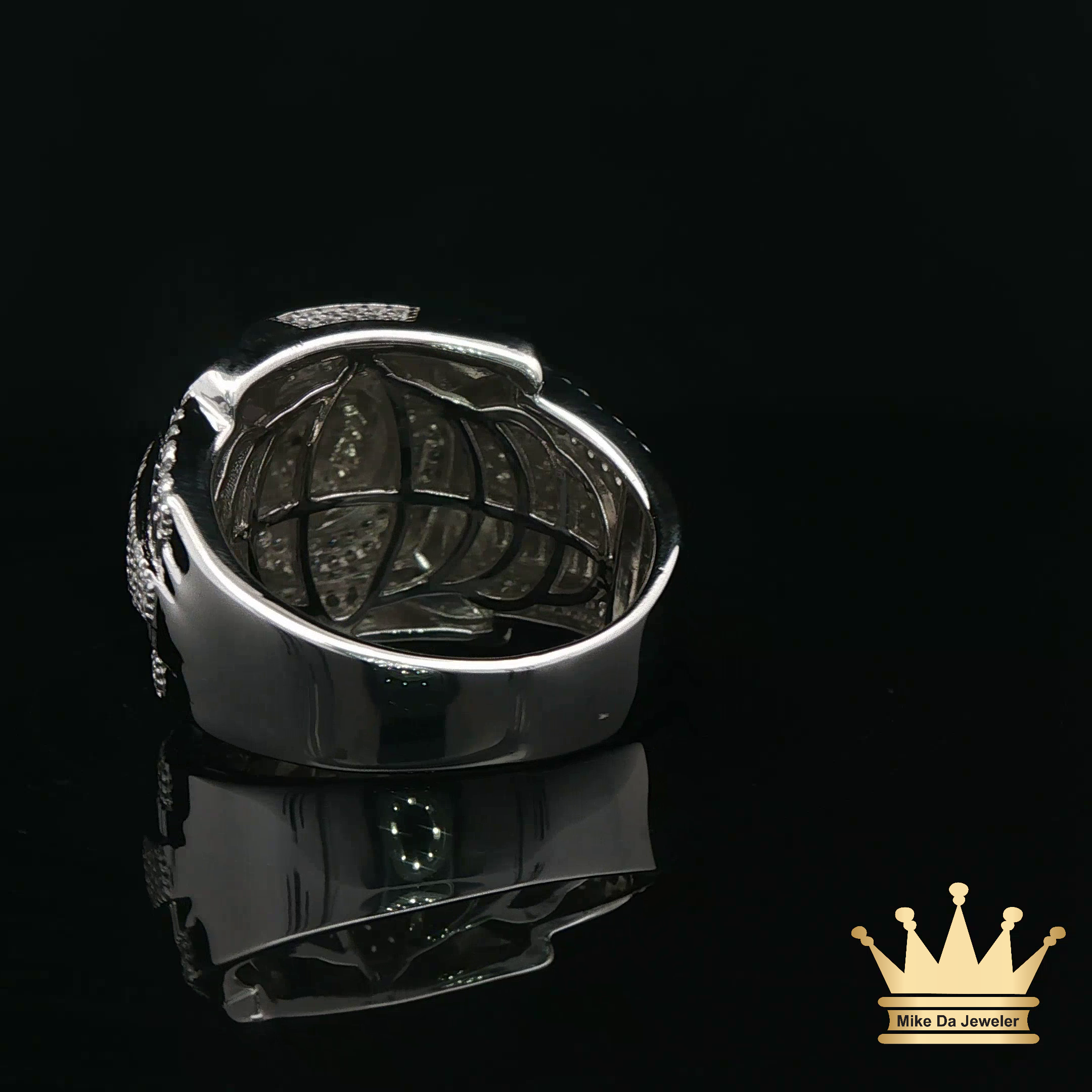 Square Lion Head Ring in Sterling Silver – Iced Circle Design