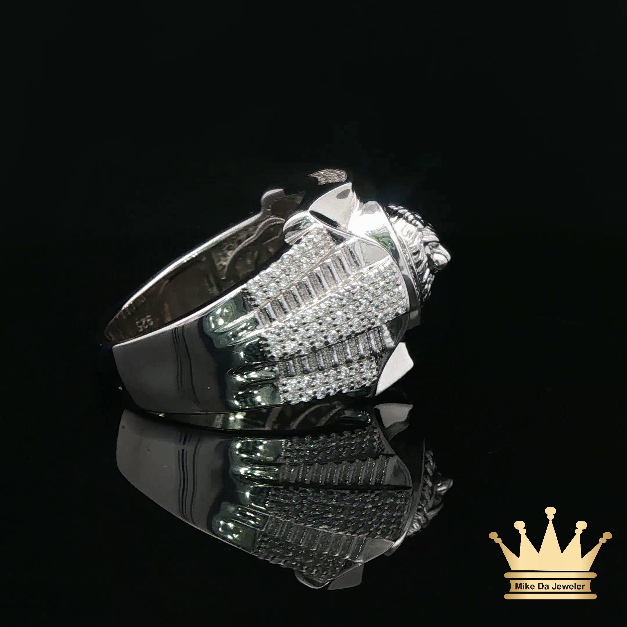 Square Lion Head Ring in Sterling Silver – Iced Circle Design
