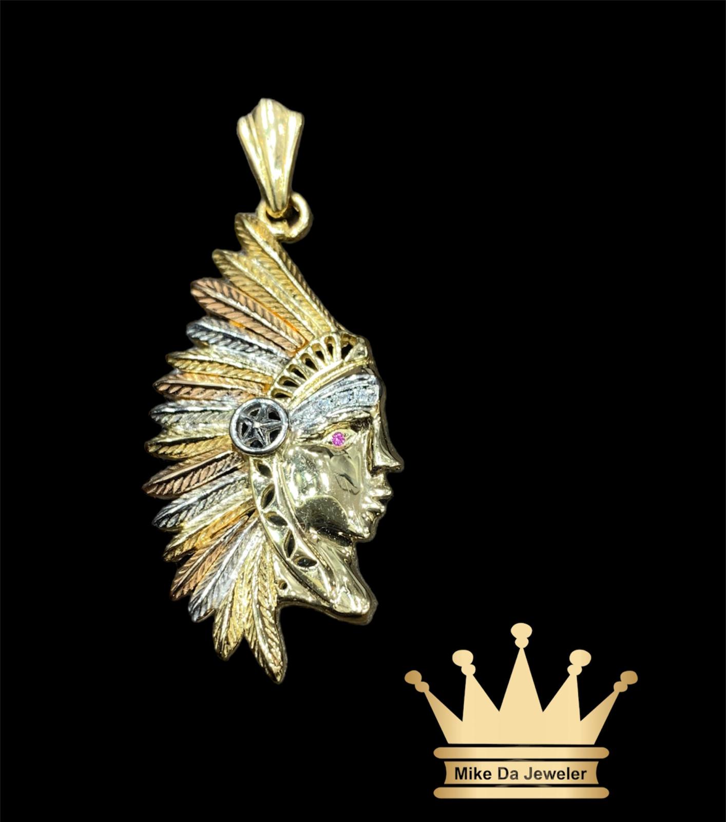 18k solid tricolor handmade Native American pendant price $900 dollars weight 8.22 grams size 1.25 inches
