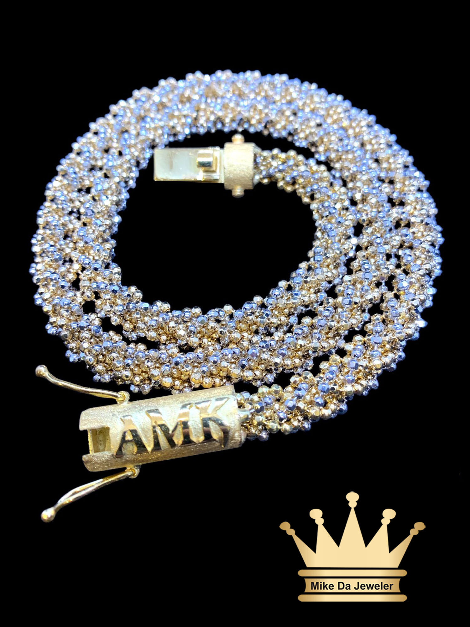 Solid 18k Yellow and White Gold Popcorn Chain