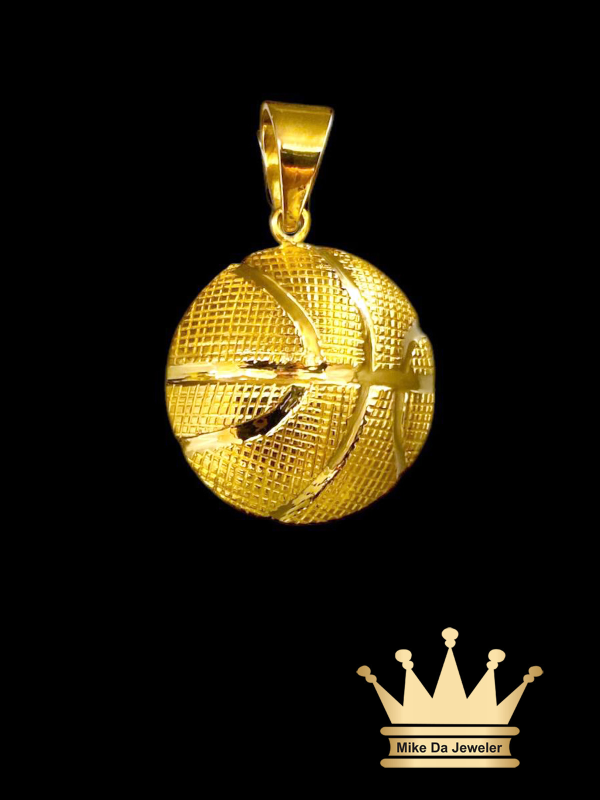 Custom Made 18 Karat Gold Basketball Charm Pendant