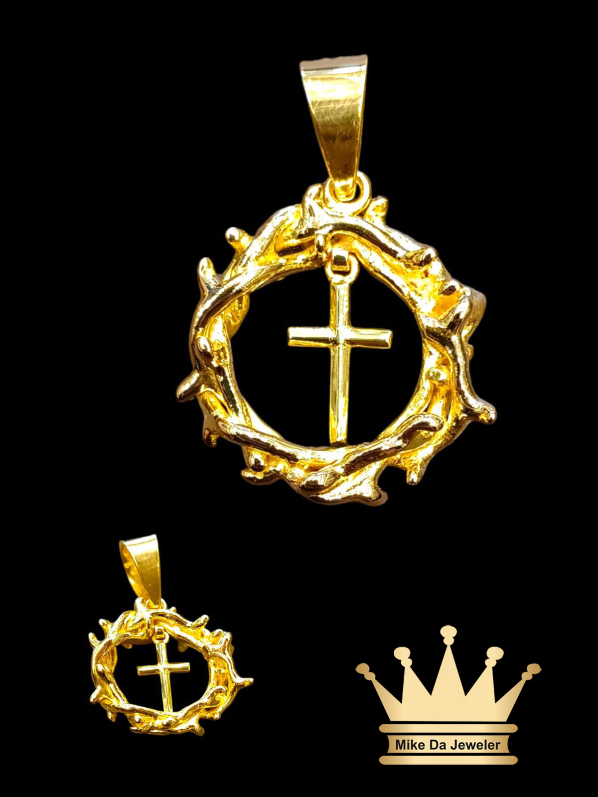 18K Handmade Thorns with Cross Pendant